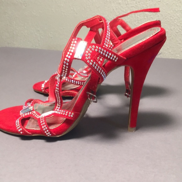 Red party heels with rhinestones size 7.5 - Picture 2 of 3
